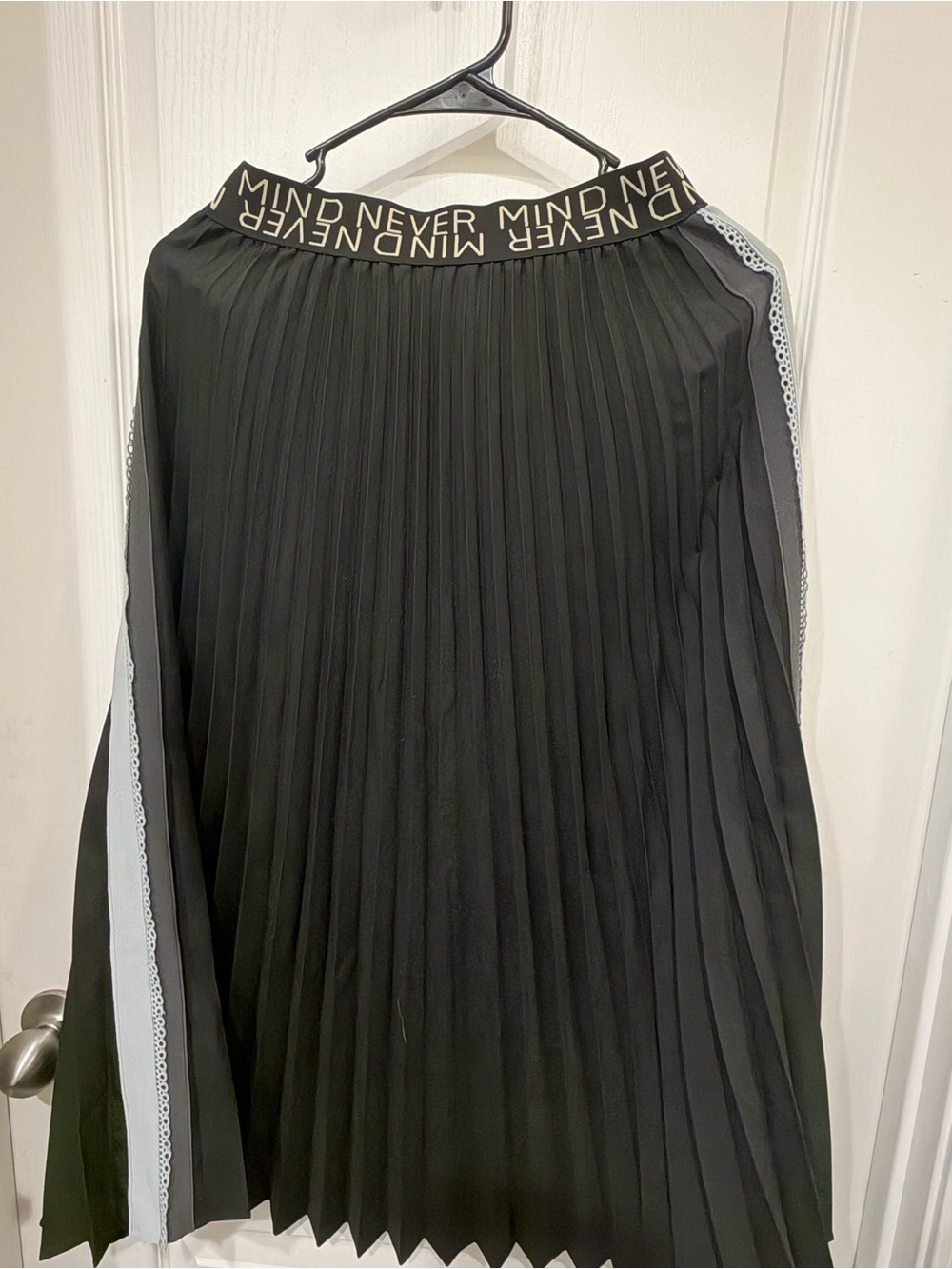 Pleated Black Skirt with Contrast Side Stripe